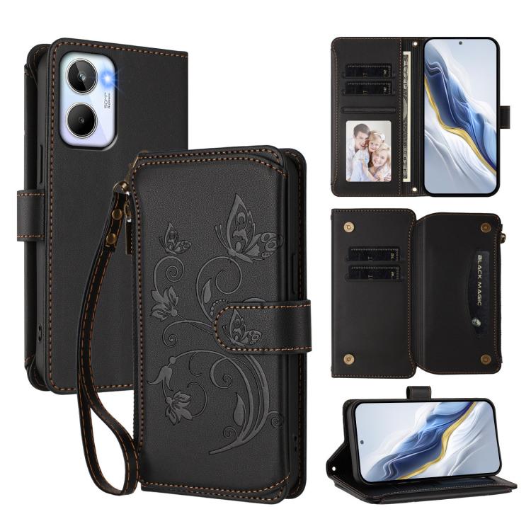 Butterfly Love Flower Multi-card Zipper Wallet Leather Phone Case, For Realme 10 Pro 5G, For Realme 10 Pro+ 5G, For Realme 10 4G Global, For Realme C30 4G / C30s / Narzo 50i, For Realme GT Neo 3T, For Realme 9 Pro+ 5G / Narzo 50 Pro 5G