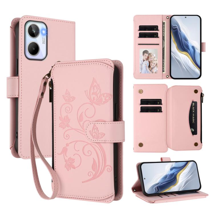 Butterfly Love Flower Multi-card Zipper Wallet Leather Phone Case, For Realme 10 Pro 5G, For Realme 10 Pro+ 5G, For Realme 10 4G Global, For Realme C30 4G / C30s / Narzo 50i, For Realme GT Neo 3T, For Realme 9 Pro+ 5G / Narzo 50 Pro 5G