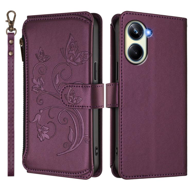 Butterfly Love Flower Multi-card Zipper Wallet Leather Phone Case, For Realme 10 Pro 5G, For Realme 10 Pro+ 5G, For Realme 10 4G Global, For Realme C30 4G / C30s / Narzo 50i, For Realme GT Neo 3T, For Realme 9 Pro+ 5G / Narzo 50 Pro 5G