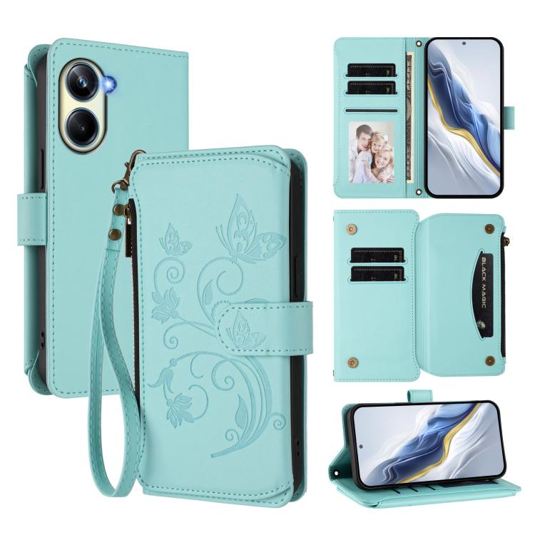 Butterfly Love Flower Multi-card Zipper Wallet Leather Phone Case, For Realme 10 Pro 5G, For Realme 10 Pro+ 5G, For Realme 10 4G Global, For Realme C30 4G / C30s / Narzo 50i, For Realme GT Neo 3T, For Realme 9 Pro+ 5G / Narzo 50 Pro 5G