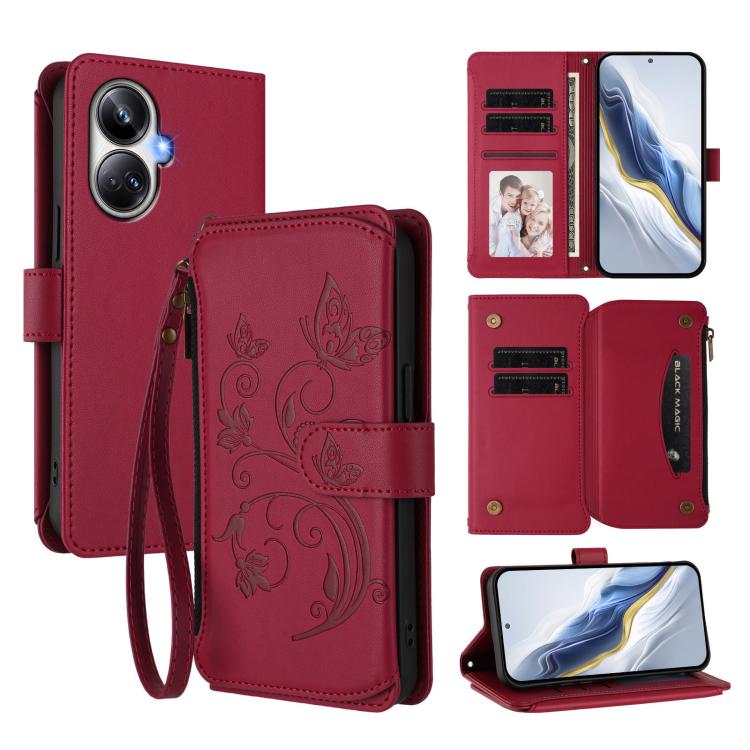 Butterfly Love Flower Multi-card Zipper Wallet Leather Phone Case, For Realme 10 Pro 5G, For Realme 10 Pro+ 5G, For Realme 10 4G Global, For Realme C30 4G / C30s / Narzo 50i, For Realme GT Neo 3T, For Realme 9 Pro+ 5G / Narzo 50 Pro 5G