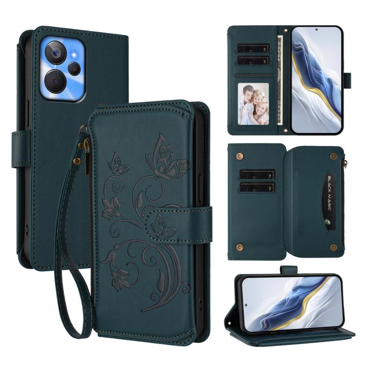Butterfly Love Flower Multi-card Zipper Wallet Leather Phone Case, For Realme Narzo 60 Pro, For Realme C65 4G Global, For Realme C55 4G Global / Narzo N55, For Realme C33 2023 / 2022, For Realme 10T 5G / 10S 5G, For Realme GT3 5G /  GT Neo 5 240W