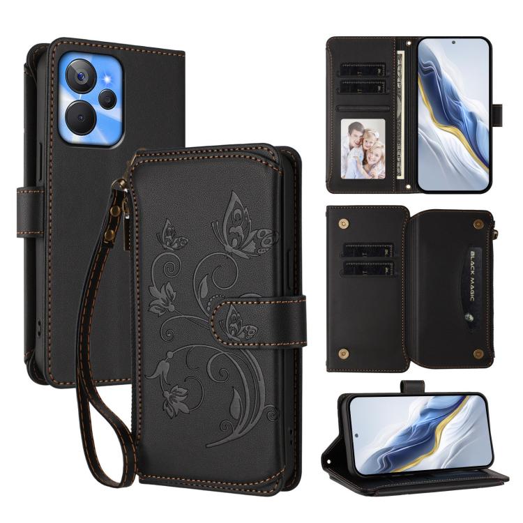 Butterfly Love Flower Multi-card Zipper Wallet Leather Phone Case, For Realme Narzo 60 Pro, For Realme C65 4G Global, For Realme C55 4G Global / Narzo N55, For Realme C33 2023 / 2022, For Realme 10T 5G / 10S 5G, For Realme GT3 5G /  GT Neo 5 240W