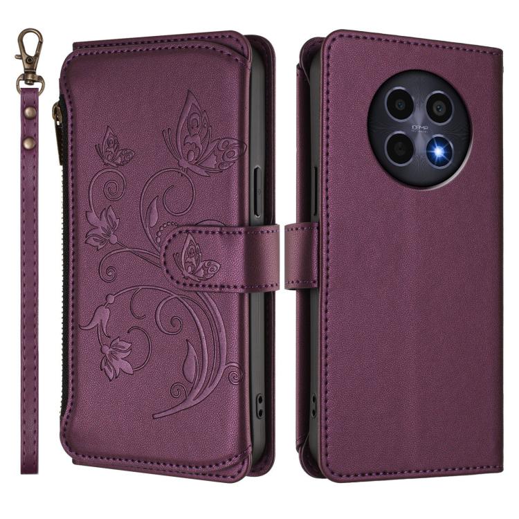 Butterfly Love Flower Multi-card Zipper Wallet Leather Phone Case, For Realme 13 / 12 / 12x / C65 5G Global, For Realme 13 / 12 4G / P1 5G Global, For Realme C63 / C61 / Note 60 4G Global, For Realme 13+ 5G Global, For Realme 13 Pro / 13 Pro+ 5G Global...