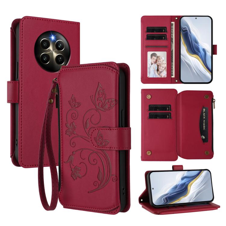 Butterfly Love Flower Multi-card Zipper Wallet Leather Phone Case, For Realme C67 4G / 12 Lite 4G Global, For Realme 12 Pro / 12 Pro+ / P1 Pro 5G, For Realme C53 / C51 4G Global, For Realme 11 5G Global / C67 5G India, For Realme 11 4G Global          ...
