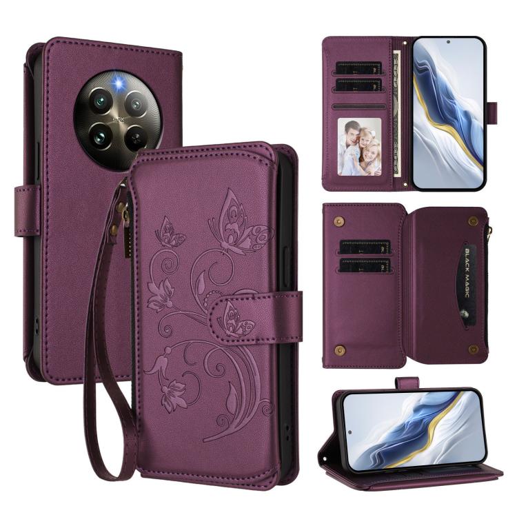Butterfly Love Flower Multi-card Zipper Wallet Leather Phone Case, For Realme 13 / 12 / 12x / C65 5G Global, For Realme 13 / 12 4G / P1 5G Global, For Realme C63 / C61 / Note 60 4G Global, For Realme 13+ 5G Global, For Realme 13 Pro / 13 Pro+ 5G Global...