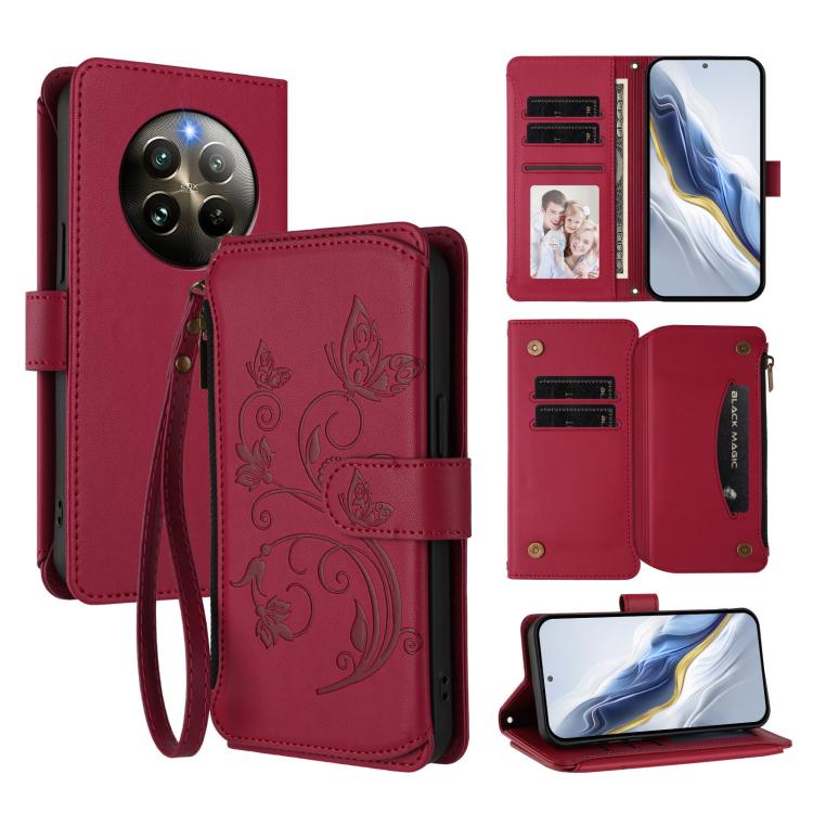 Butterfly Love Flower Multi-card Zipper Wallet Leather Phone Case, For Realme 13 / 12 / 12x / C65 5G Global, For Realme 13 / 12 4G / P1 5G Global, For Realme C63 / C61 / Note 60 4G Global, For Realme 13+ 5G Global, For Realme 13 Pro / 13 Pro+ 5G Global...