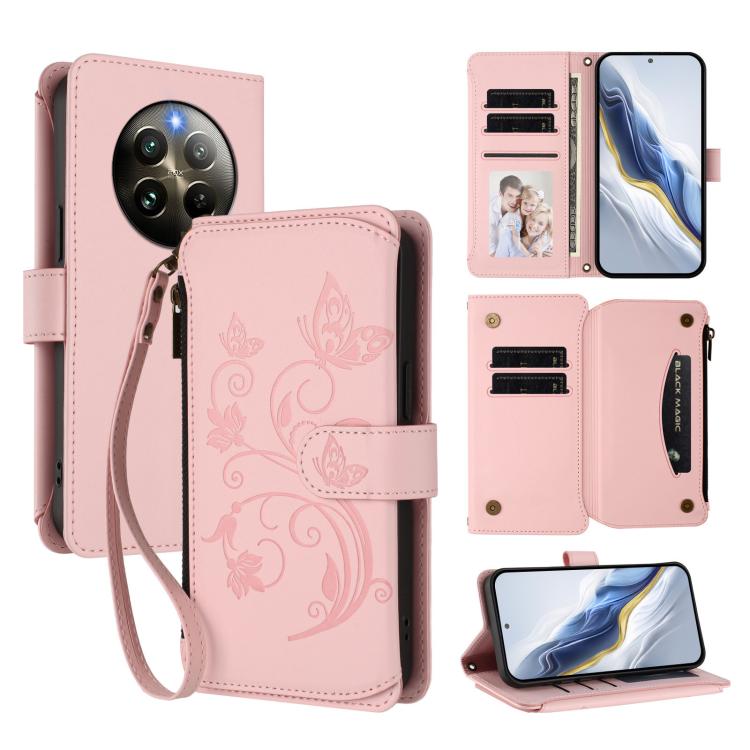 Butterfly Love Flower Multi-card Zipper Wallet Leather Phone Case, For Realme 13 / 12 / 12x / C65 5G Global, For Realme 13 / 12 4G / P1 5G Global, For Realme C63 / C61 / Note 60 4G Global, For Realme 13+ 5G Global, For Realme 13 Pro / 13 Pro+ 5G Global...