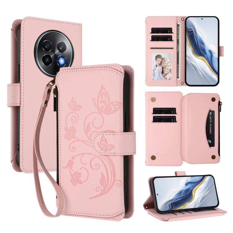 Butterfly Love Flower Multi-card Zipper Wallet Leather Phone Case, For Realme 13 / 12 / 12x / C65 5G Global, For Realme 13 / 12 4G / P1 5G Global, For Realme C63 / C61 / Note 60 4G Global, For Realme 13+ 5G Global, For Realme 13 Pro / 13 Pro+ 5G Global...