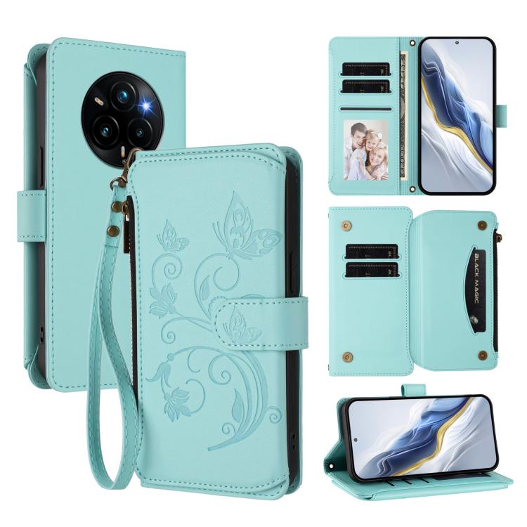 Butterfly Love Flower Multi-card Zipper Wallet Leather Phone Case, For Realme C75 4G Global / 14x 5G India, For Realme 14 Pro+ 5G, For Realme 14 Pro+ 5G Global, For Realme 14 Pro 5G India, For Realme GT 7 Pro 5G / GT7 Pro Racing, For Realme C63 5G Global