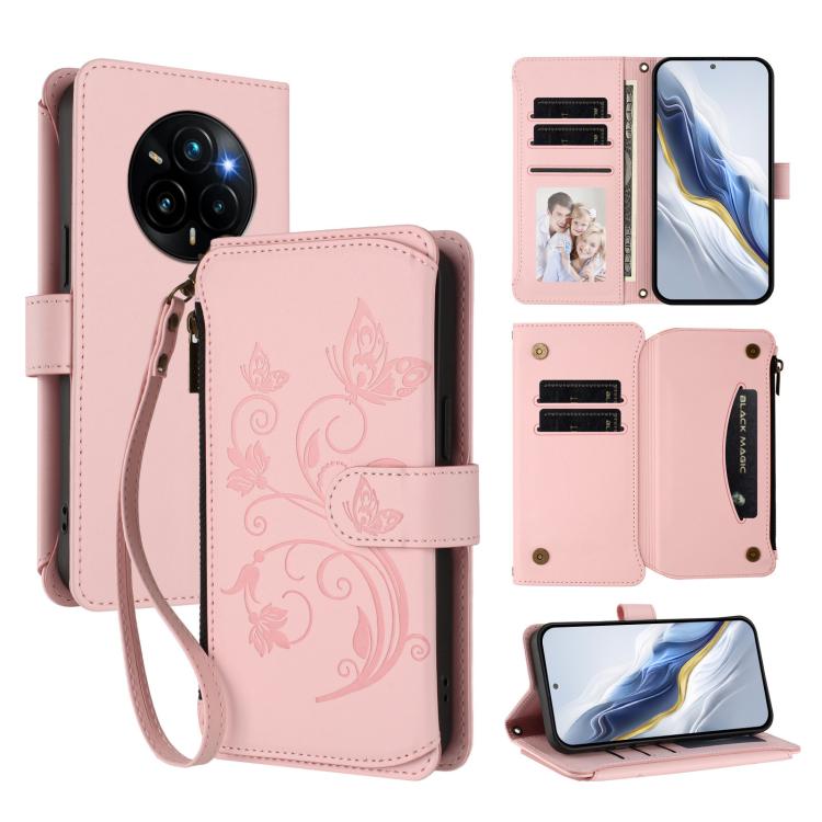 Butterfly Love Flower Multi-card Zipper Wallet Leather Phone Case, For Realme C75 4G Global / 14x 5G India, For Realme 14 Pro+ 5G, For Realme 14 Pro+ 5G Global, For Realme 14 Pro 5G India, For Realme GT 7 Pro 5G / GT7 Pro Racing, For Realme C63 5G Global