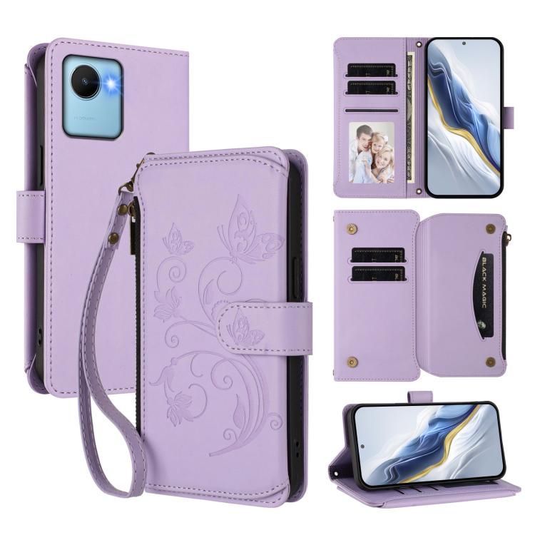 Butterfly Love Flower Multi-card Zipper Wallet Leather Phone Case, For Realme 10 Pro 5G, For Realme 10 Pro+ 5G, For Realme 10 4G Global, For Realme C30 4G / C30s / Narzo 50i, For Realme GT Neo 3T, For Realme 9 Pro+ 5G / Narzo 50 Pro 5G