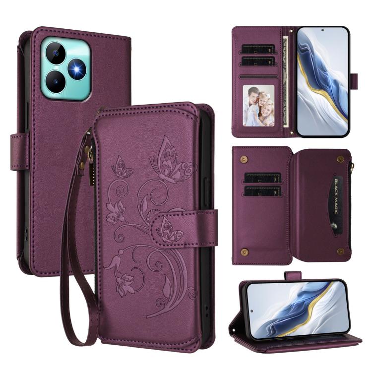 Butterfly Love Flower Multi-card Zipper Wallet Leather Phone Case, For Realme C67 4G / 12 Lite 4G Global, For Realme 12 Pro / 12 Pro+ / P1 Pro 5G, For Realme C53 / C51 4G Global, For Realme 11 5G Global / C67 5G India, For Realme 11 4G Global          ...