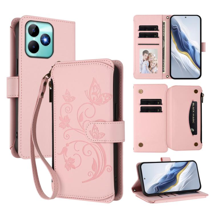 Butterfly Love Flower Multi-card Zipper Wallet Leather Phone Case, For Realme C67 4G / 12 Lite 4G Global, For Realme 12 Pro / 12 Pro+ / P1 Pro 5G, For Realme C53 / C51 4G Global, For Realme 11 5G Global / C67 5G India, For Realme 11 4G Global          ...