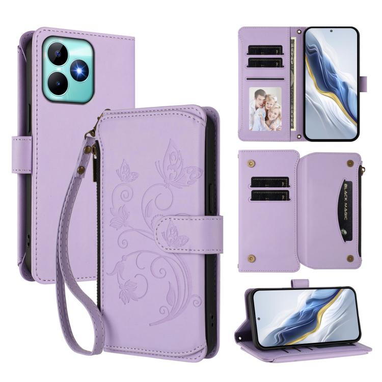 Butterfly Love Flower Multi-card Zipper Wallet Leather Phone Case, For Realme C67 4G / 12 Lite 4G Global, For Realme 12 Pro / 12 Pro+ / P1 Pro 5G, For Realme C53 / C51 4G Global, For Realme 11 5G Global / C67 5G India, For Realme 11 4G Global          ...