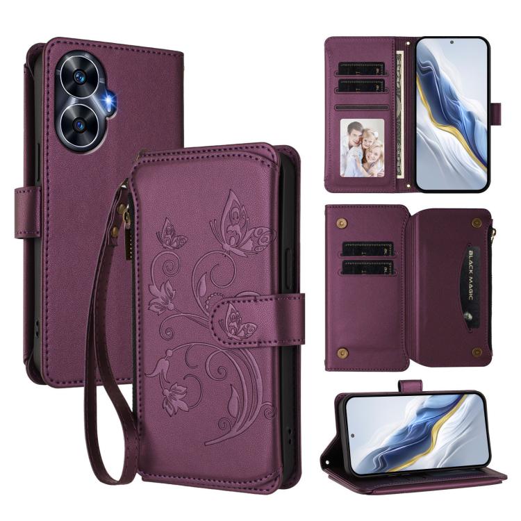 Butterfly Love Flower Multi-card Zipper Wallet Leather Phone Case, For Realme Narzo 60 Pro, For Realme C65 4G Global, For Realme C55 4G Global / Narzo N55, For Realme C33 2023 / 2022, For Realme 10T 5G / 10S 5G, For Realme GT3 5G /  GT Neo 5 240W
