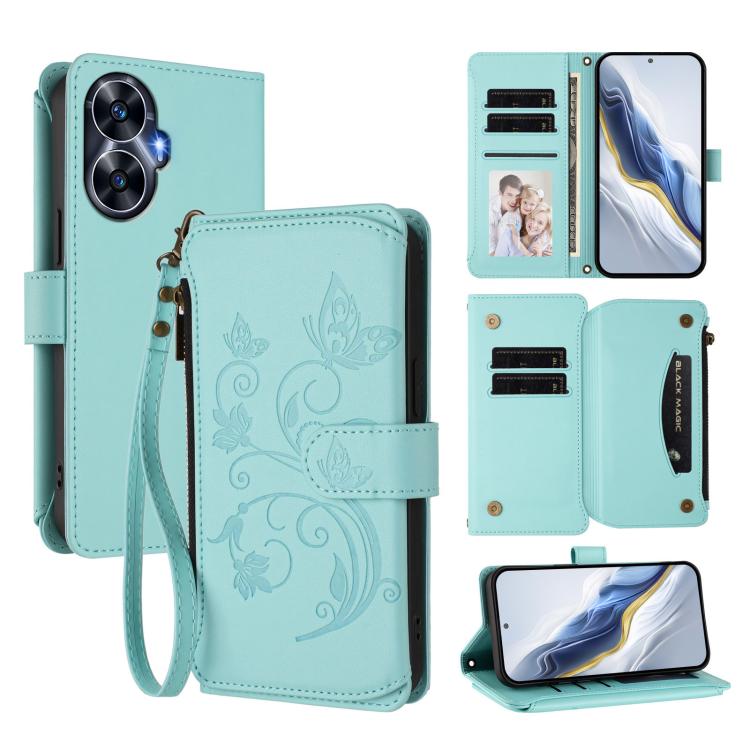 Butterfly Love Flower Multi-card Zipper Wallet Leather Phone Case, For Realme Narzo 60 Pro, For Realme C65 4G Global, For Realme C55 4G Global / Narzo N55, For Realme C33 2023 / 2022, For Realme 10T 5G / 10S 5G, For Realme GT3 5G /  GT Neo 5 240W