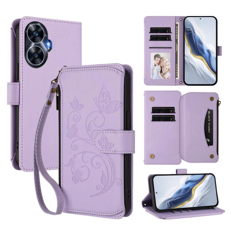 Butterfly Love Flower Multi-card Zipper Wallet Leather Phone Case, For Realme Narzo 60 Pro, For Realme C65 4G Global, For Realme C55 4G Global / Narzo N55, For Realme C33 2023 / 2022, For Realme 10T 5G / 10S 5G, For Realme GT3 5G /  GT Neo 5 240W