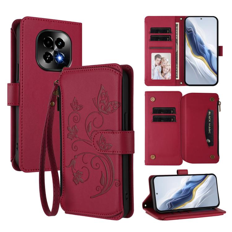 Butterfly Love Flower Multi-card Zipper Wallet Leather Phone Case, For Realme C75 4G Global / 14x 5G India, For Realme 14 Pro+ 5G, For Realme 14 Pro+ 5G Global, For Realme 14 Pro 5G India, For Realme GT 7 Pro 5G / GT7 Pro Racing, For Realme C63 5G Global