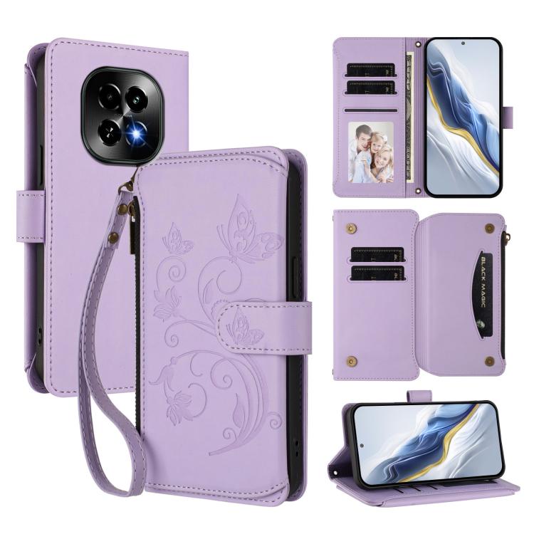 Butterfly Love Flower Multi-card Zipper Wallet Leather Phone Case, For Realme C75 4G Global / 14x 5G India, For Realme 14 Pro+ 5G, For Realme 14 Pro+ 5G Global, For Realme 14 Pro 5G India, For Realme GT 7 Pro 5G / GT7 Pro Racing, For Realme C63 5G Global