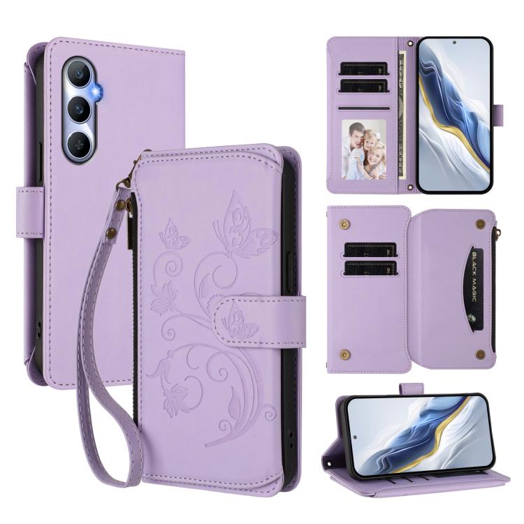 Butterfly Love Flower Multi-card Zipper Wallet Leather Phone Case, For Realme Narzo 60 Pro, For Realme C65 4G Global, For Realme C55 4G Global / Narzo N55, For Realme C33 2023 / 2022, For Realme 10T 5G / 10S 5G, For Realme GT3 5G /  GT Neo 5 240W