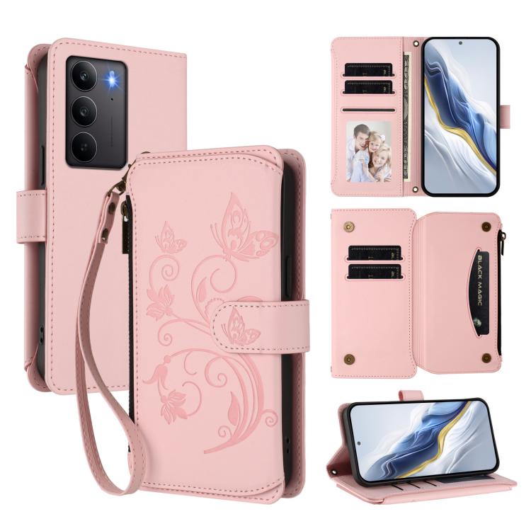 Butterfly Love Flower Multi-card Zipper Wallet Leather Phone Case, For Realme C75 4G Global / 14x 5G India, For Realme 14 Pro+ 5G, For Realme 14 Pro+ 5G Global, For Realme 14 Pro 5G India, For Realme GT 7 Pro 5G / GT7 Pro Racing, For Realme C63 5G Global