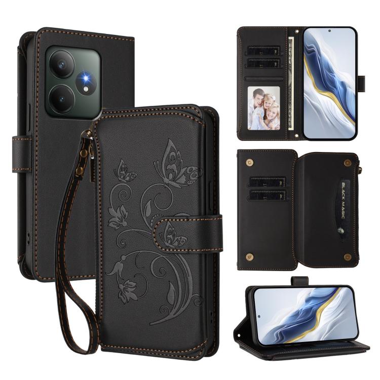 Butterfly Love Flower Multi-card Zipper Wallet Leather Phone Case, For Realme 13 / 12 / 12x / C65 5G Global, For Realme 13 / 12 4G / P1 5G Global, For Realme C63 / C61 / Note 60 4G Global, For Realme 13+ 5G Global, For Realme 13 Pro / 13 Pro+ 5G Global...