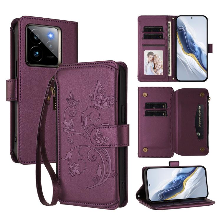 Butterfly Love Flower Multi-card Zipper Wallet Leather Phone Case, For Realme C75 4G Global / 14x 5G India, For Realme 14 Pro+ 5G, For Realme 14 Pro+ 5G Global, For Realme 14 Pro 5G India, For Realme GT 7 Pro 5G / GT7 Pro Racing, For Realme C63 5G Global