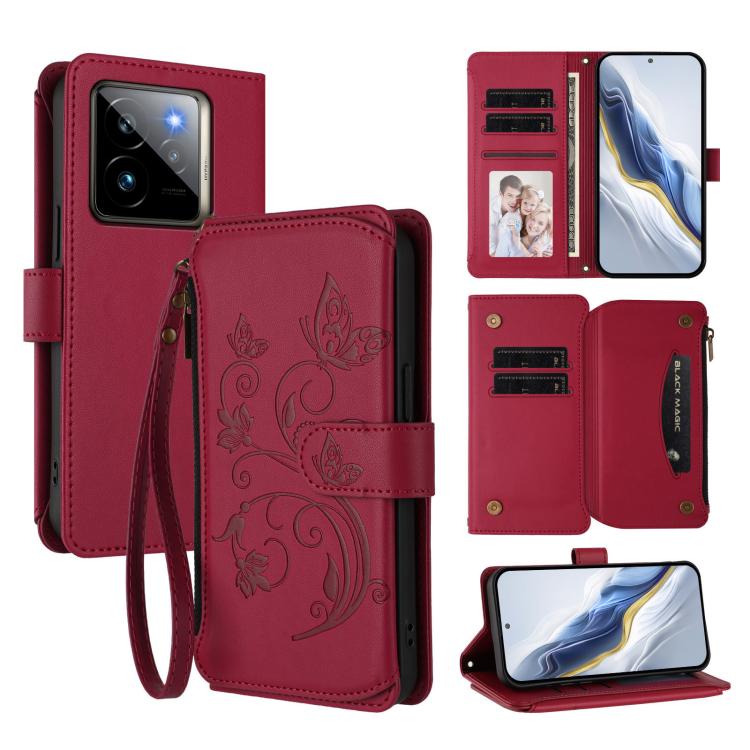 Butterfly Love Flower Multi-card Zipper Wallet Leather Phone Case, For Realme C75 4G Global / 14x 5G India, For Realme 14 Pro+ 5G, For Realme 14 Pro+ 5G Global, For Realme 14 Pro 5G India, For Realme GT 7 Pro 5G / GT7 Pro Racing, For Realme C63 5G Global