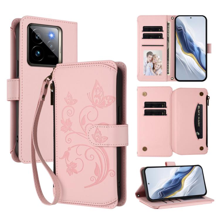 Butterfly Love Flower Multi-card Zipper Wallet Leather Phone Case, For Realme C75 4G Global / 14x 5G India, For Realme 14 Pro+ 5G, For Realme 14 Pro+ 5G Global, For Realme 14 Pro 5G India, For Realme GT 7 Pro 5G / GT7 Pro Racing, For Realme C63 5G Global