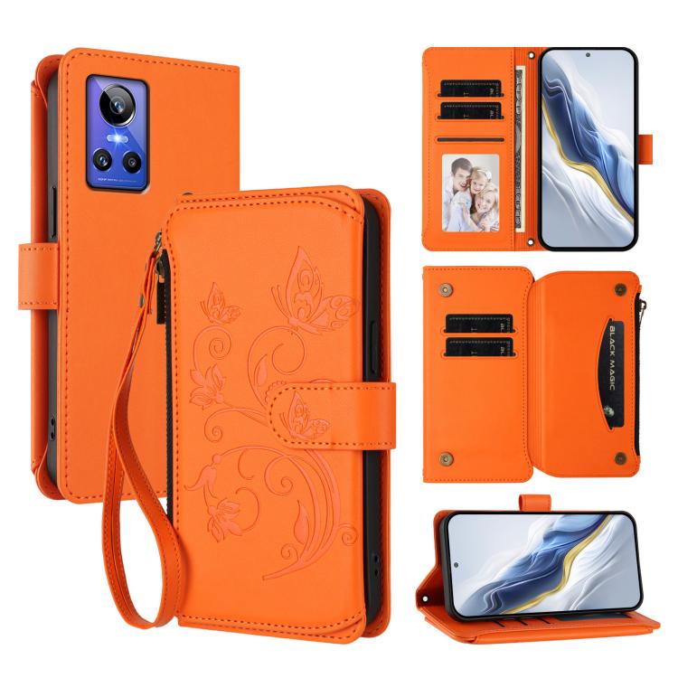 Butterfly Love Flower Multi-card Zipper Wallet Leather Phone Case, For Realme V23 / Narzo 50, For Realme GT Neo 3, For Realme 9 5G India, For Realme 9 Pro 5G Global / 9 5G EU