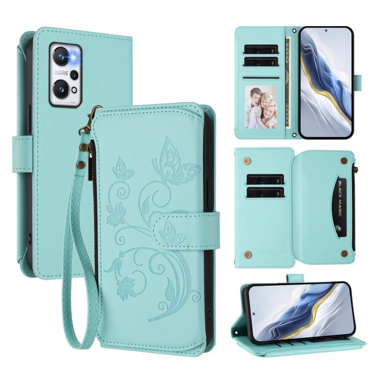 Butterfly Love Flower Multi-card Zipper Wallet Leather Phone Case, For Realme 10 Pro 5G, For Realme 10 Pro+ 5G, For Realme 10 4G Global, For Realme C30 4G / C30s / Narzo 50i, For Realme GT Neo 3T, For Realme 9 Pro+ 5G / Narzo 50 Pro 5G