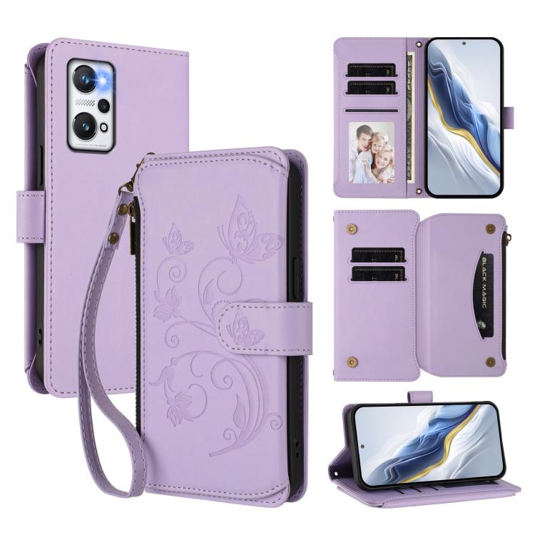 Butterfly Love Flower Multi-card Zipper Wallet Leather Phone Case, For Realme 10 Pro 5G, For Realme 10 Pro+ 5G, For Realme 10 4G Global, For Realme C30 4G / C30s / Narzo 50i, For Realme GT Neo 3T, For Realme 9 Pro+ 5G / Narzo 50 Pro 5G