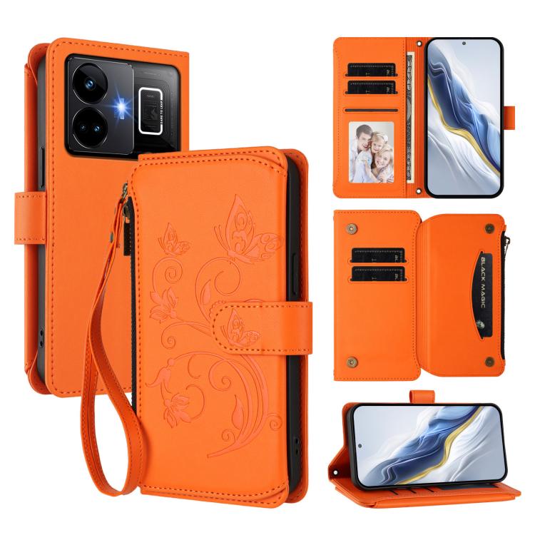 Butterfly Love Flower Multi-card Zipper Wallet Leather Phone Case, For Realme Narzo 60 Pro, For Realme C65 4G Global, For Realme C55 4G Global / Narzo N55, For Realme C33 2023 / 2022, For Realme 10T 5G / 10S 5G, For Realme GT3 5G /  GT Neo 5 240W