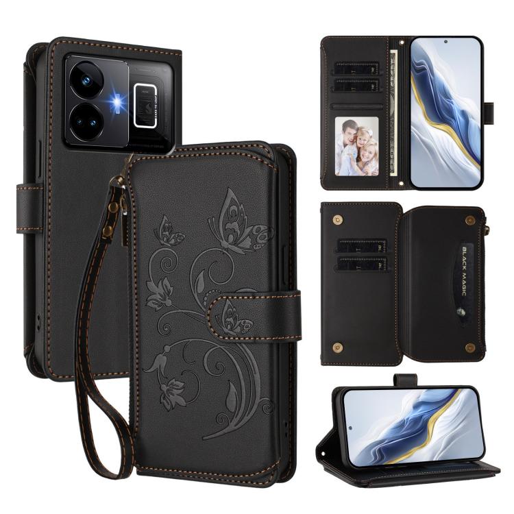 Butterfly Love Flower Multi-card Zipper Wallet Leather Phone Case, For Realme Narzo 60 Pro, For Realme C65 4G Global, For Realme C55 4G Global / Narzo N55, For Realme C33 2023 / 2022, For Realme 10T 5G / 10S 5G, For Realme GT3 5G /  GT Neo 5 240W