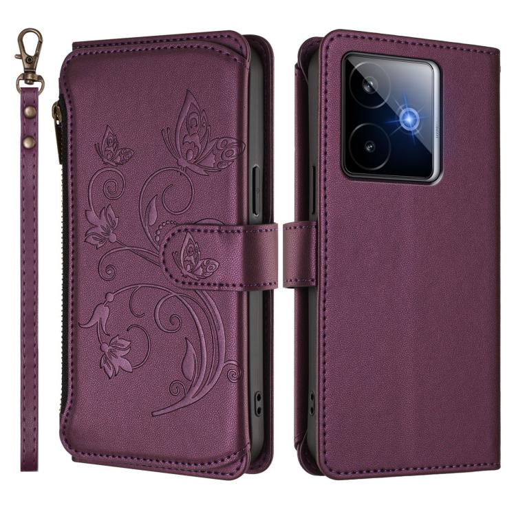 Butterfly Love Flower Multi-card Zipper Wallet Leather Phone Case, For Realme GT 7 5G India, For Realme V70 5G / 14x Global / C75 5G, For Realme Narzo 80x, For Realme 14 / P3 / 14T 5G Global, For Realme P3 Ultra 5G Global, For Realme P3 Pro 5G Global