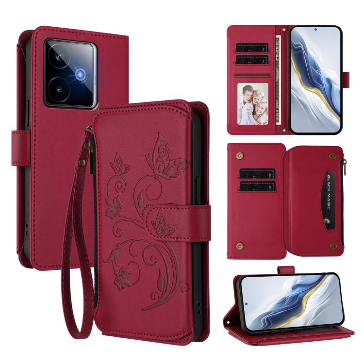 Butterfly Love Flower Multi-card Zipper Wallet Leather Phone Case, For Realme GT 7 5G India, For Realme V70 5G / 14x Global / C75 5G, For Realme Narzo 80x, For Realme 14 / P3 / 14T 5G Global, For Realme P3 Ultra 5G Global, For Realme P3 Pro 5G Global