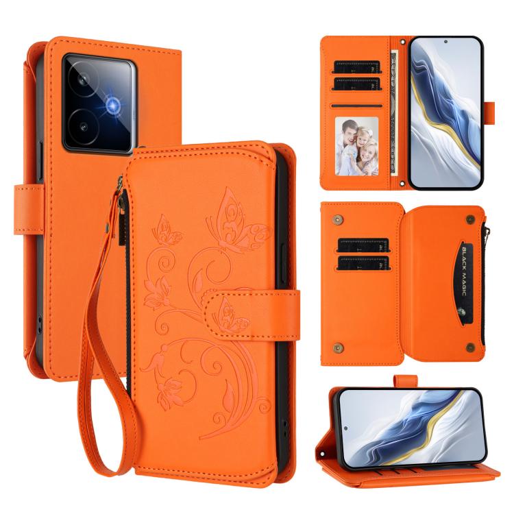 Butterfly Love Flower Multi-card Zipper Wallet Leather Phone Case, For Realme GT 7 5G India, For Realme V70 5G / 14x Global / C75 5G, For Realme Narzo 80x, For Realme 14 / P3 / 14T 5G Global, For Realme P3 Ultra 5G Global, For Realme P3 Pro 5G Global
