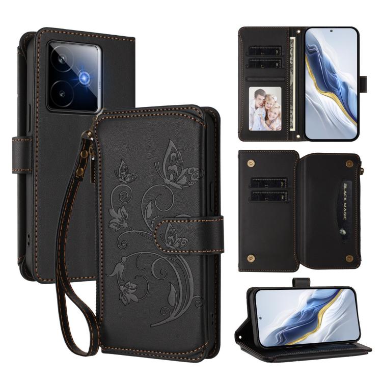 Butterfly Love Flower Multi-card Zipper Wallet Leather Phone Case, For Realme GT 7 5G India, For Realme V70 5G / 14x Global / C75 5G, For Realme Narzo 80x, For Realme 14 / P3 / 14T 5G Global, For Realme P3 Ultra 5G Global, For Realme P3 Pro 5G Global
