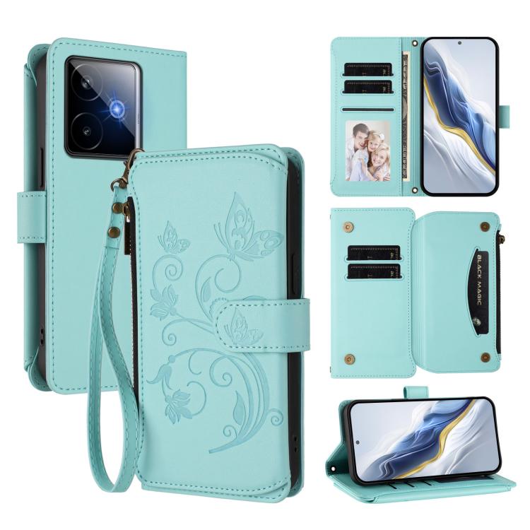 Butterfly Love Flower Multi-card Zipper Wallet Leather Phone Case, For Realme GT 7 5G India, For Realme V70 5G / 14x Global / C75 5G, For Realme Narzo 80x, For Realme 14 / P3 / 14T 5G Global, For Realme P3 Ultra 5G Global, For Realme P3 Pro 5G Global