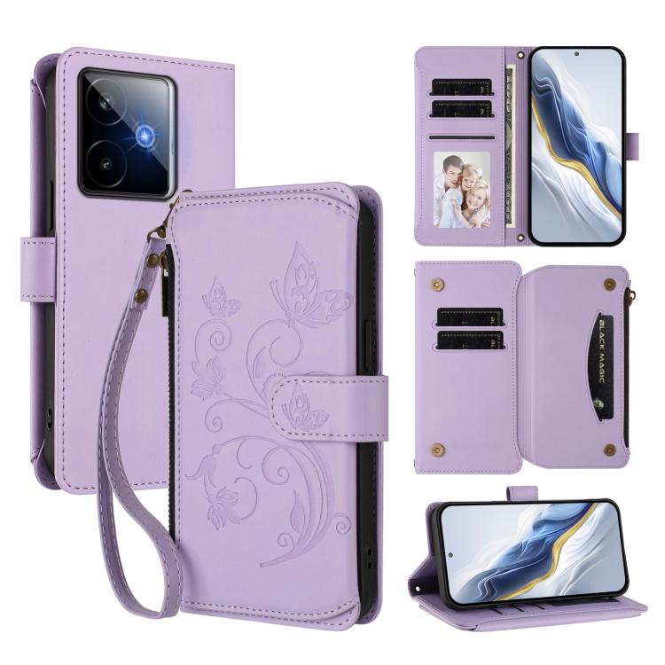 Butterfly Love Flower Multi-card Zipper Wallet Leather Phone Case, For Realme GT 7 5G India, For Realme V70 5G / 14x Global / C75 5G, For Realme Narzo 80x, For Realme 14 / P3 / 14T 5G Global, For Realme P3 Ultra 5G Global, For Realme P3 Pro 5G Global
