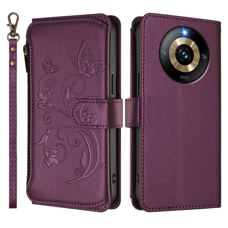 Butterfly Love Flower Multi-card Zipper Wallet Leather Phone Case, For Realme Narzo 60 Pro, For Realme C65 4G Global, For Realme C55 4G Global / Narzo N55, For Realme C33 2023 / 2022, For Realme 10T 5G / 10S 5G, For Realme GT3 5G /  GT Neo 5 240W