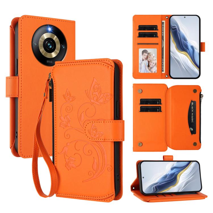Butterfly Love Flower Multi-card Zipper Wallet Leather Phone Case, For Realme Narzo 60 Pro, For Realme C65 4G Global, For Realme C55 4G Global / Narzo N55, For Realme C33 2023 / 2022, For Realme 10T 5G / 10S 5G, For Realme GT3 5G /  GT Neo 5 240W