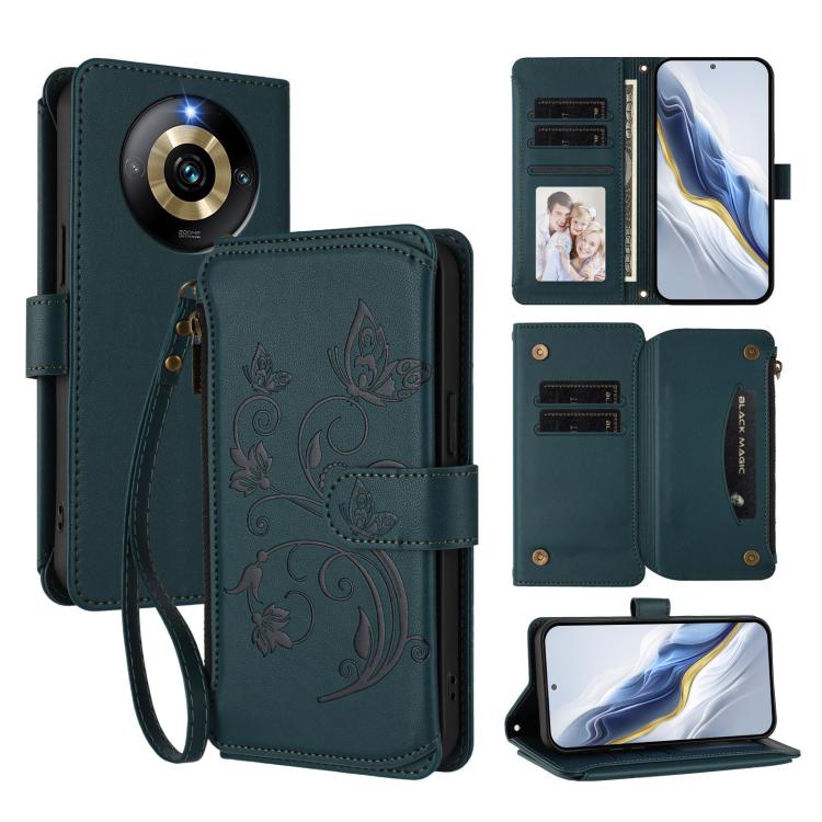 Butterfly Love Flower Multi-card Zipper Wallet Leather Phone Case, For Realme Narzo 60 Pro, For Realme C65 4G Global, For Realme C55 4G Global / Narzo N55, For Realme C33 2023 / 2022, For Realme 10T 5G / 10S 5G, For Realme GT3 5G /  GT Neo 5 240W