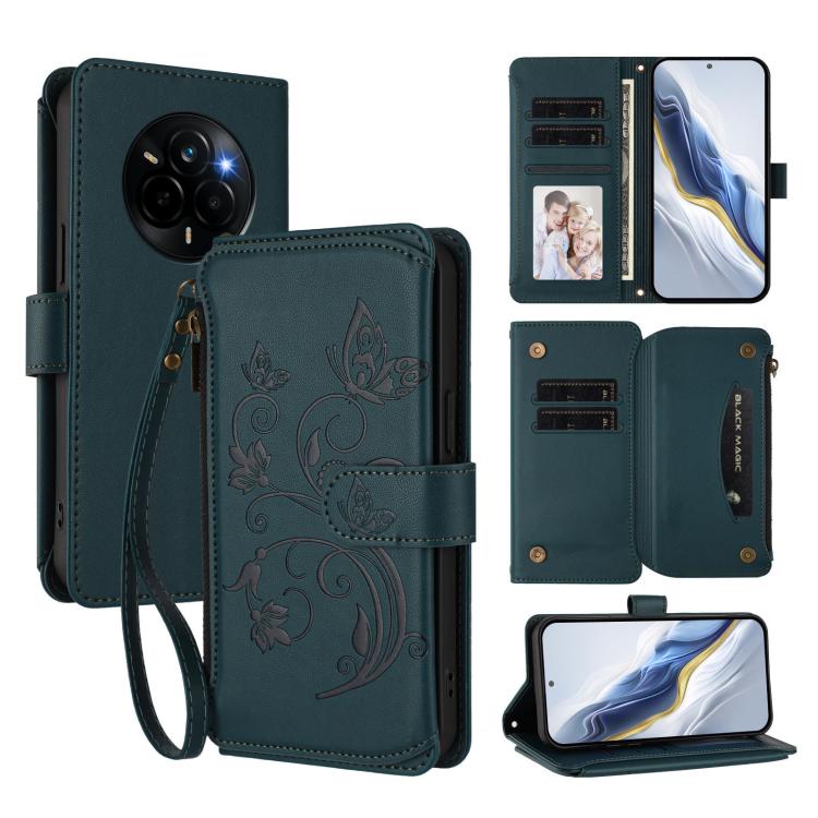 Butterfly Love Flower Multi-card Zipper Wallet Leather Phone Case, For Realme 16 Pro+ 5G Global, For Realme 16 Pro 5G Global, For Realme Note 70 4G / 70T 4G, For Realme Narzo 80 Pro, For Realme C83 India / C85 / 15X, For Realme P4 Pro 5G