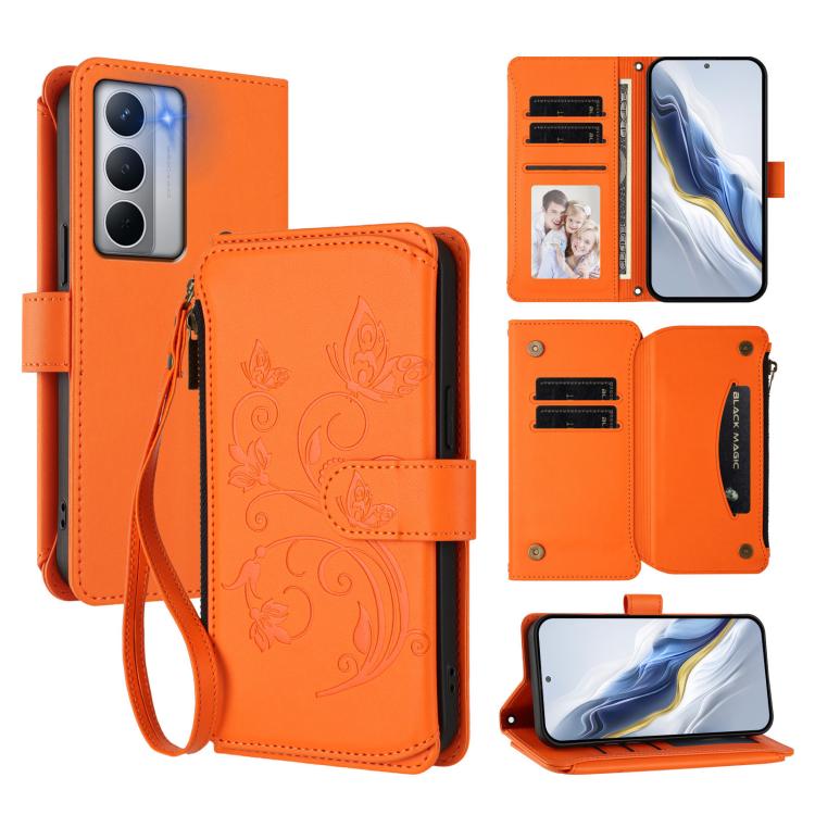 Butterfly Love Flower Multi-card Zipper Wallet Leather Phone Case, For Realme GT 7 5G India, For Realme V70 5G / 14x Global / C75 5G, For Realme Narzo 80x, For Realme 14 / P3 / 14T 5G Global, For Realme P3 Ultra 5G Global, For Realme P3 Pro 5G Global