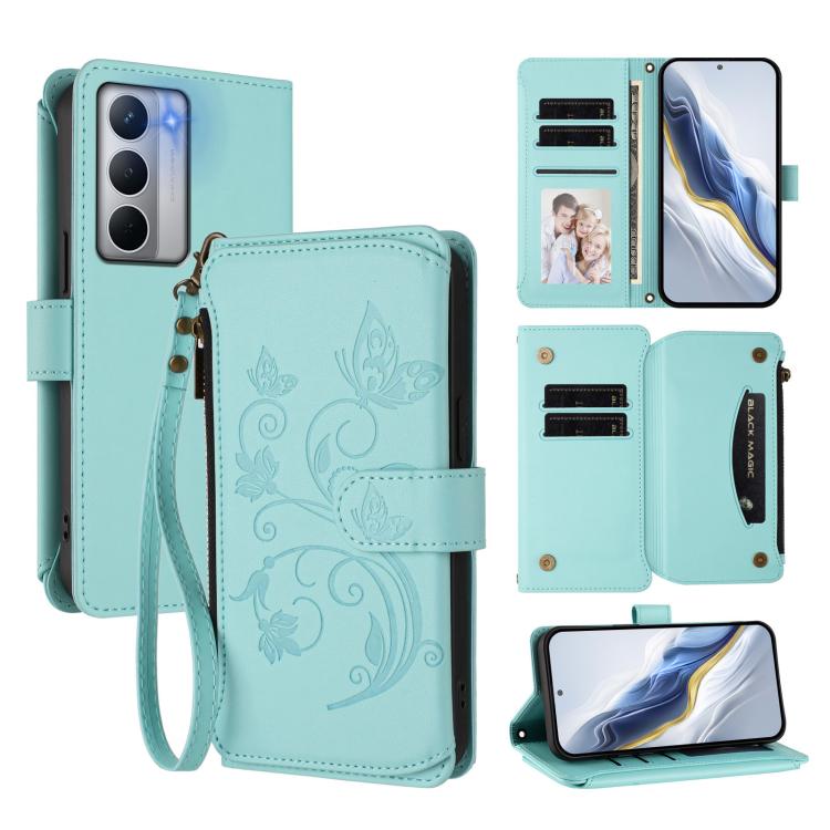 Butterfly Love Flower Multi-card Zipper Wallet Leather Phone Case, For Realme GT 7 5G India, For Realme V70 5G / 14x Global / C75 5G, For Realme Narzo 80x, For Realme 14 / P3 / 14T 5G Global, For Realme P3 Ultra 5G Global, For Realme P3 Pro 5G Global