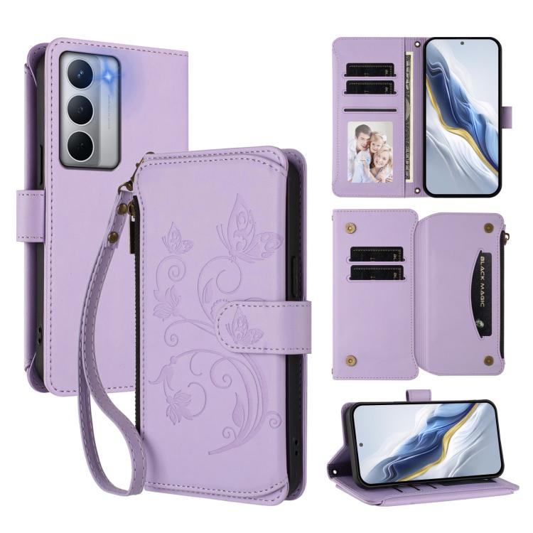 Butterfly Love Flower Multi-card Zipper Wallet Leather Phone Case, For Realme GT 7 5G India, For Realme V70 5G / 14x Global / C75 5G, For Realme Narzo 80x, For Realme 14 / P3 / 14T 5G Global, For Realme P3 Ultra 5G Global, For Realme P3 Pro 5G Global