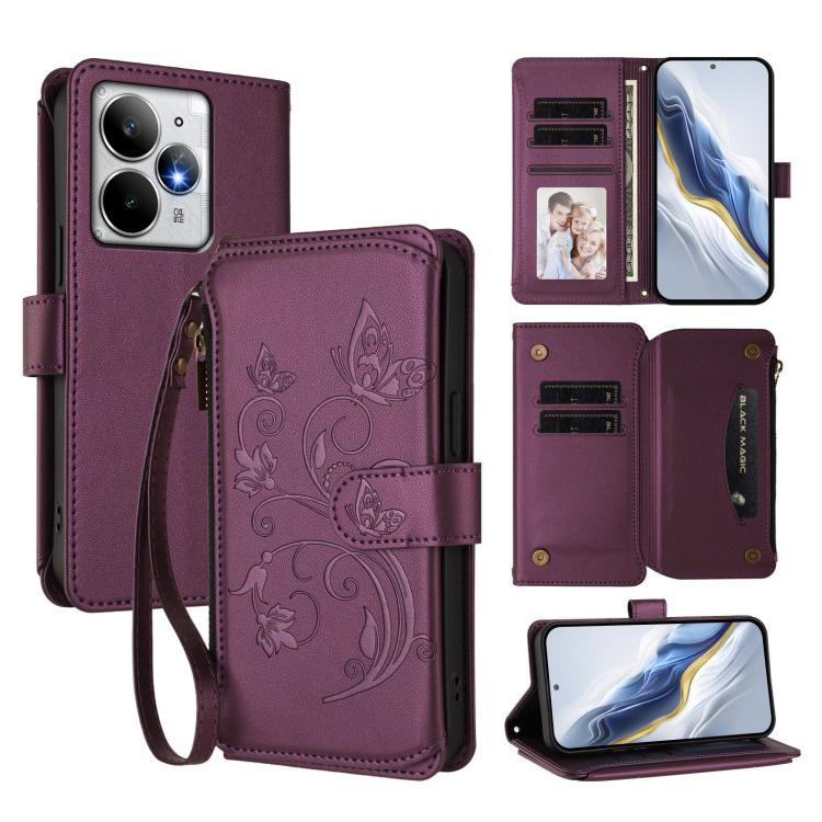 Butterfly Love Flower Multi-card Zipper Wallet Leather Phone Case, For Realme P4 5G, For Realme 15T 5G Global, For Realme C71 4G India, For Realme 15 5G / 15 Pro 5G, For Realme C71 4G Global, For Realme Neo7 Turbo
