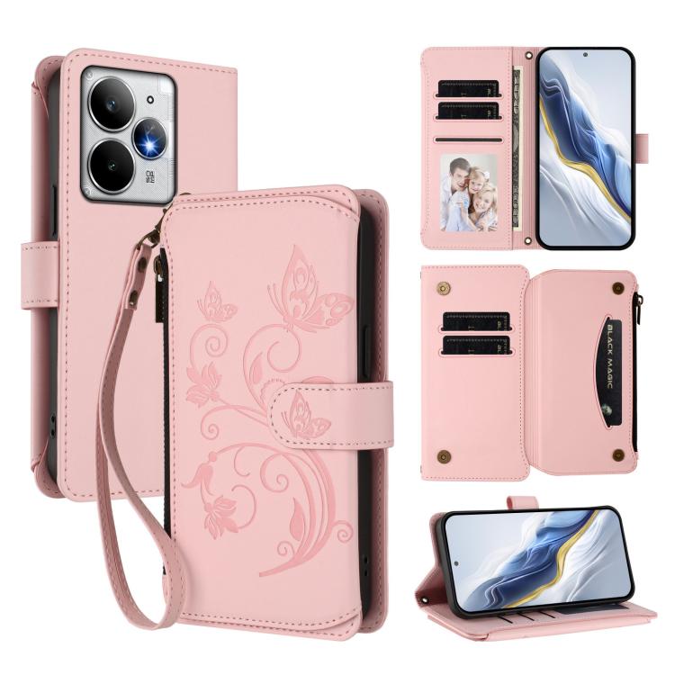 Butterfly Love Flower Multi-card Zipper Wallet Leather Phone Case, For Realme P4 5G, For Realme 15T 5G Global, For Realme C71 4G India, For Realme 15 5G / 15 Pro 5G, For Realme C71 4G Global, For Realme Neo7 Turbo